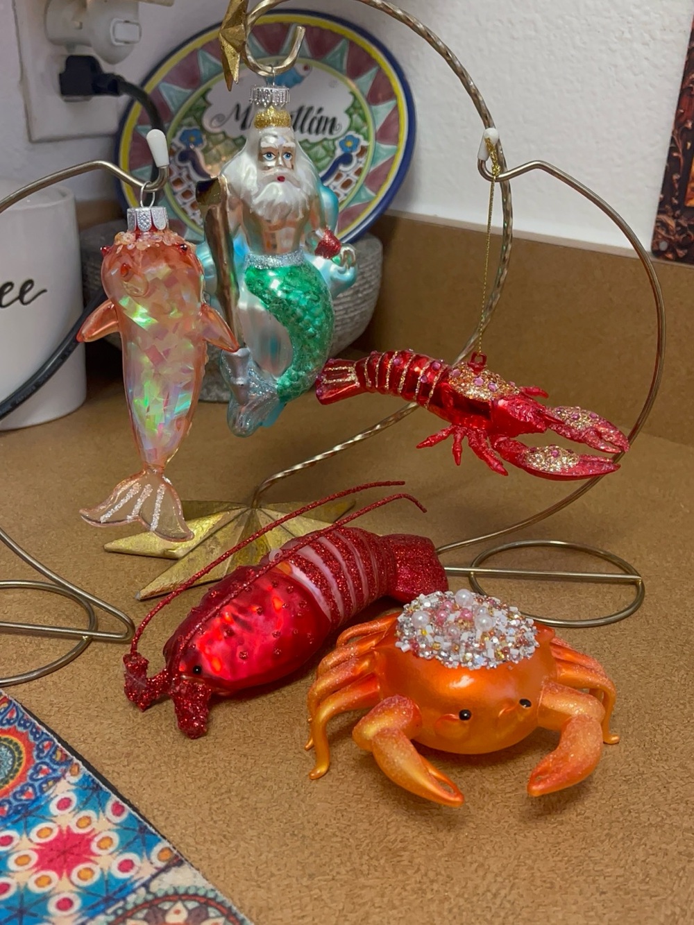 Sea Life Glass Ornaments - Crab, Lobster, Fish, Mermaid set/5